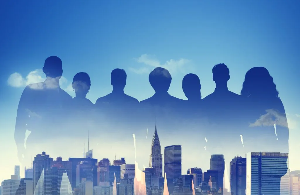 business people partnership support team urban scene concept min